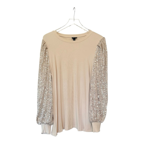 NWOT Torrid Top 10 Rib Crew Neck Sequin Long Sleeve Top Champagne Gold - Picture 3 of 10